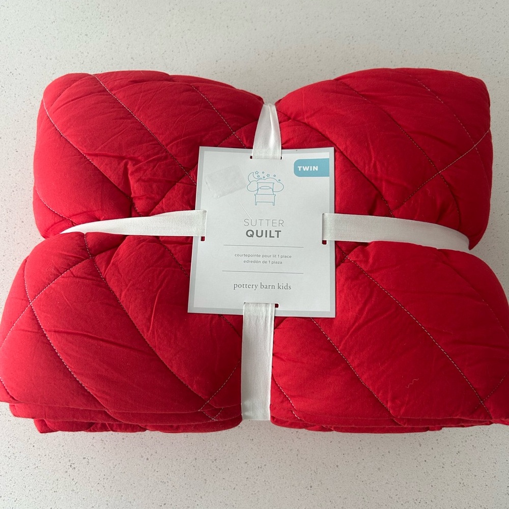 Pottery Barn Kid’s Sutter Red Quilt Bedding Twin Comforter NEW - Picture 2 of 5